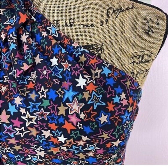 J. Crew Kaleidoscope Stars One Shoulder Dress Blue Multi Bow Ruffle - Picture 4 of 9